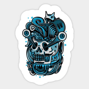 Skull Pop Art White Blue Sticker